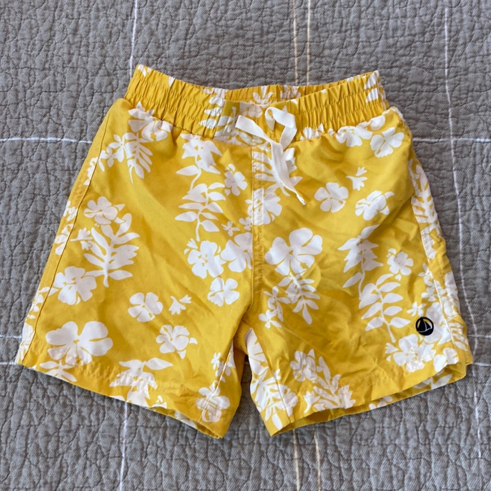 Petit Bateau yellow Hawaiian swim shorts (3T)